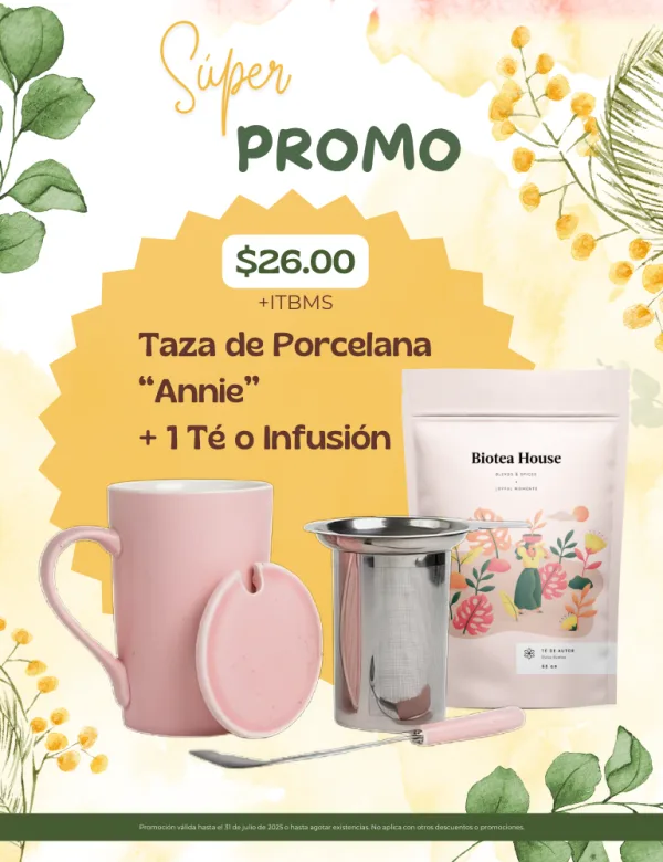 Promo Taza Infusora Porcelana Annie + 1 Bolsa de té. 